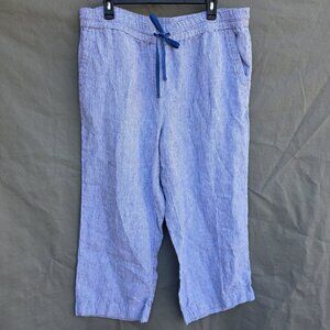 Talbots Size XL Petite Blue White Billy Stripe Washed Linen Pants Drawstring